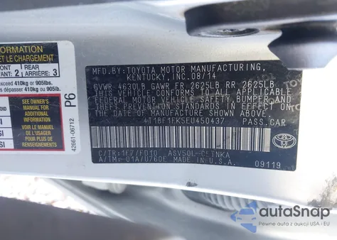 2014 Toyota Camry Le из США, поврежденный, VIN 4T1BF1FK5EU450437